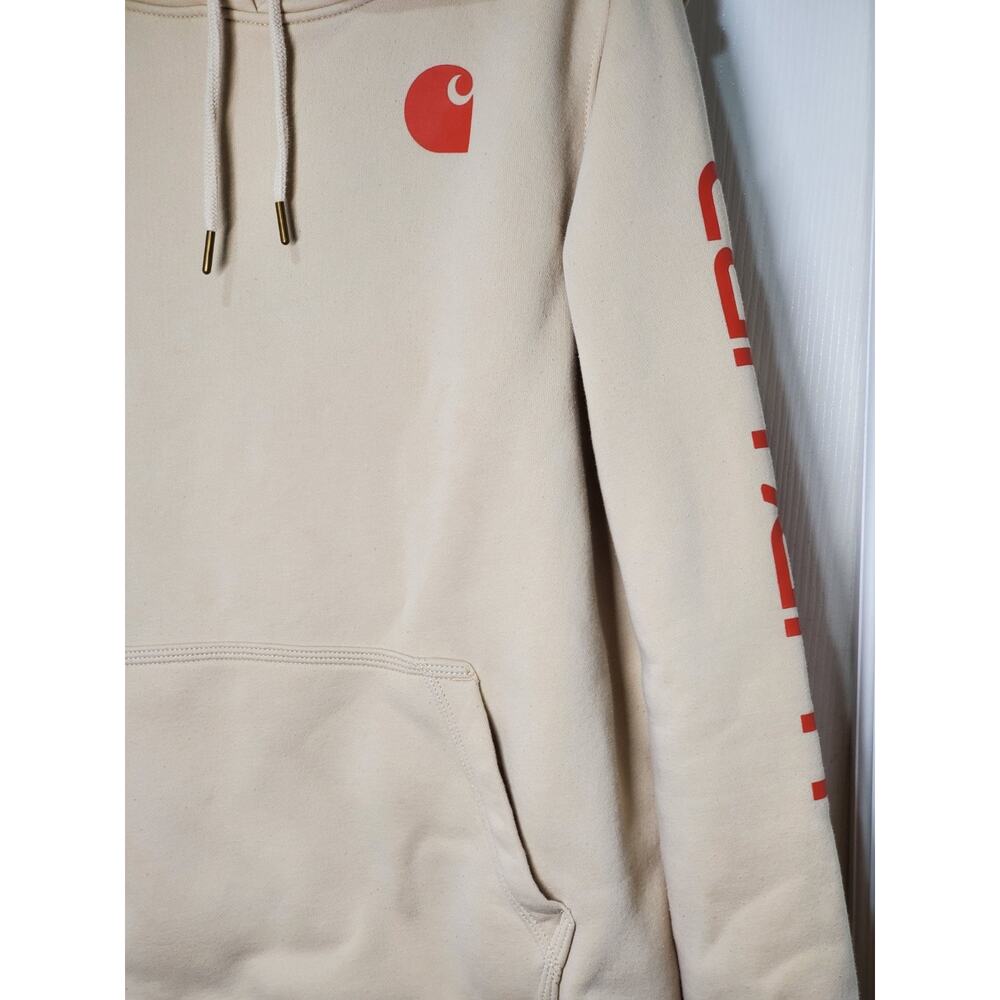 Carhartt Relaxed Fit Fleece‑Lined Hoodie Men’s XL Beige Tan Logo Graphic - Picture 9 of 10